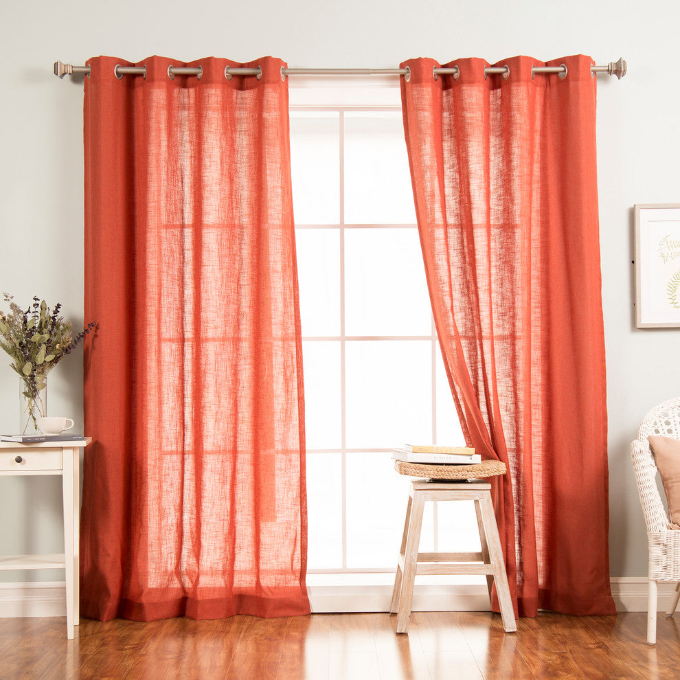 Faux Linen Blend Curtain Panel, Set of 2, Terrared, 52"w X 84"l