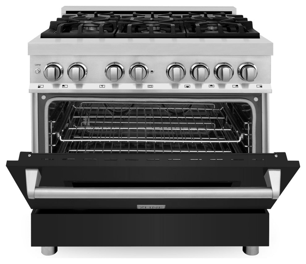 ZLINE 36 in. Professional Dual Fuel Range With Black Matte Door, RA-BLM-36