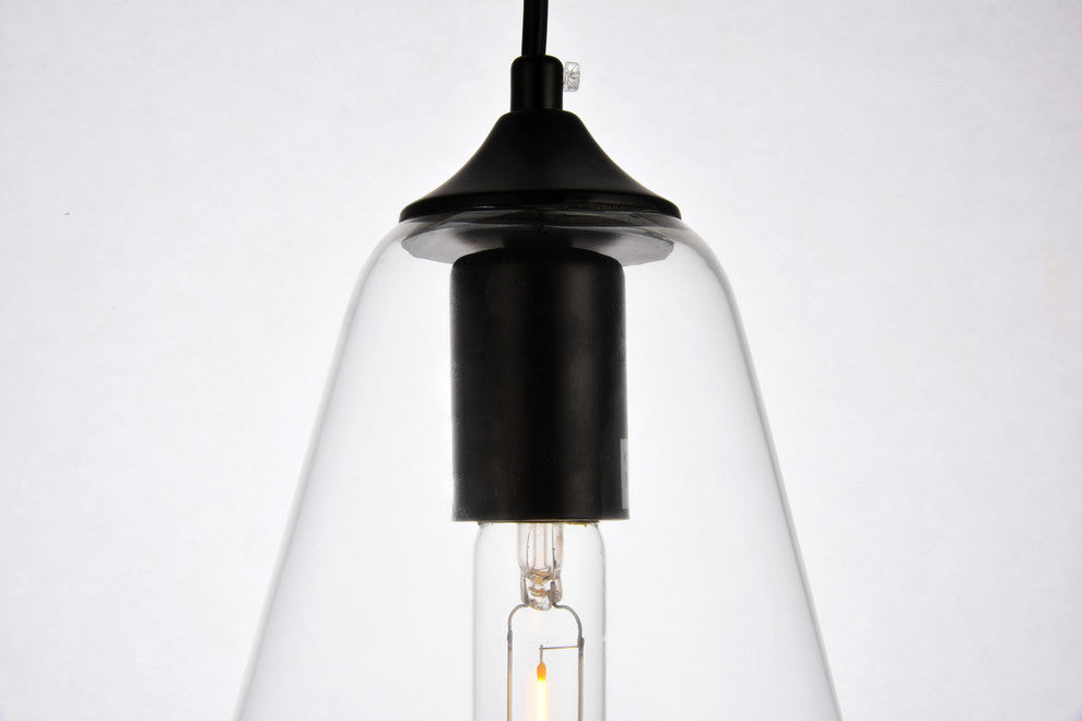 Placido Collection Pendant, 5.9"x14.2", 1-Light, Black and Clear Finish