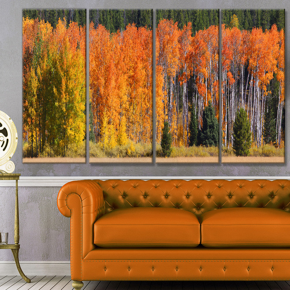 Fall Trees Panorama, Landscape Canvas Art Print, 48"x28", 4 Panels