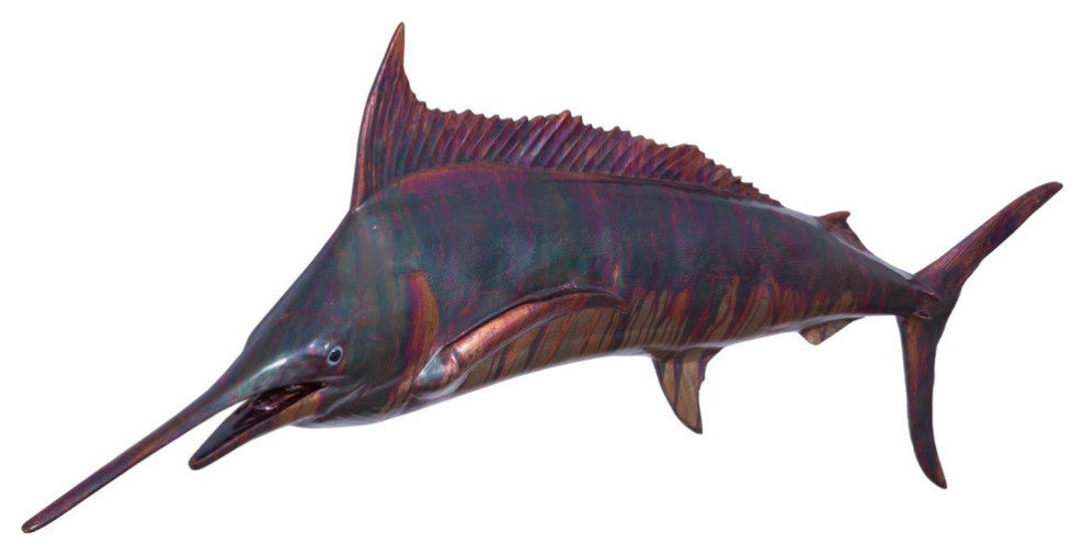 Blue Marlin Fish Wall Sculpture, Copper Patina