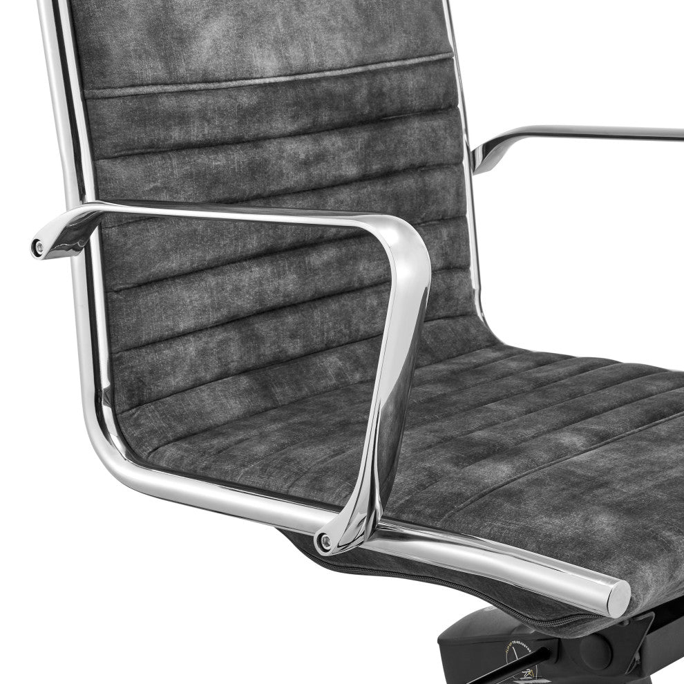 Dirk Low Back Office Chair, Gray Velvet With Chromed Steel Base