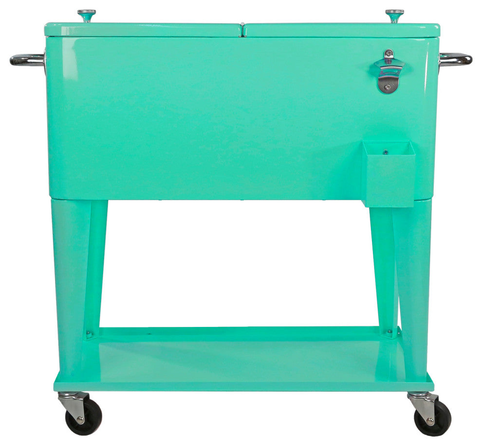 80 Quart Retro Rolling Cooler Cart, Outdoor, Seafoam