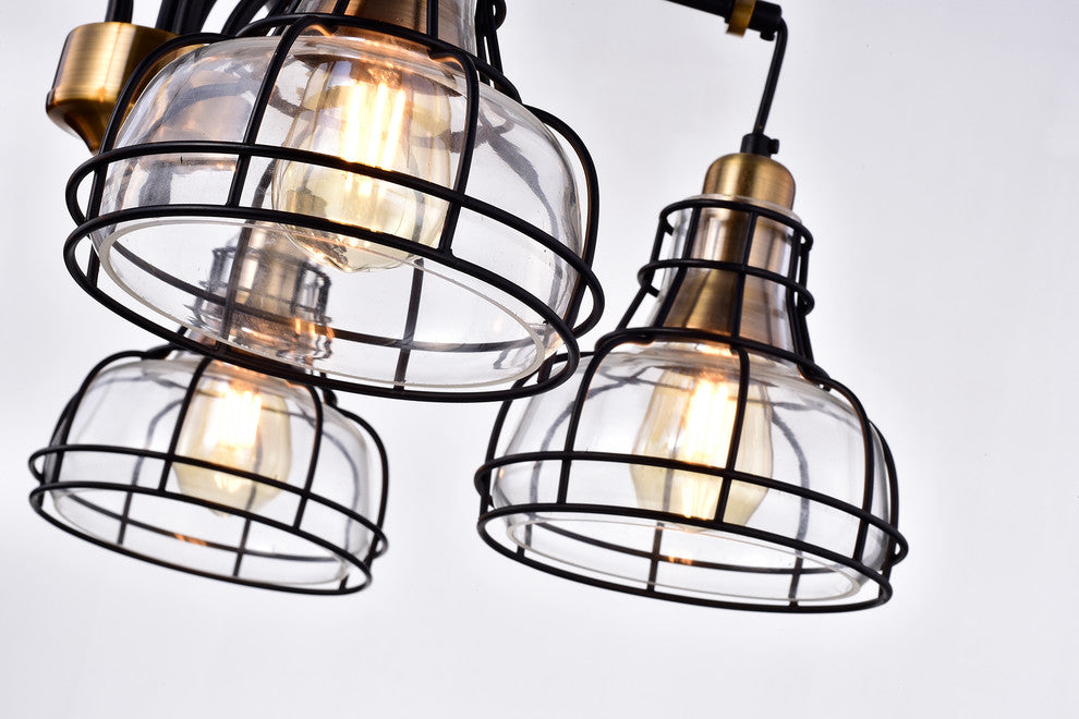 Locke 5-Light Black and Antique Gold Chandelier With Clear Glass Shade