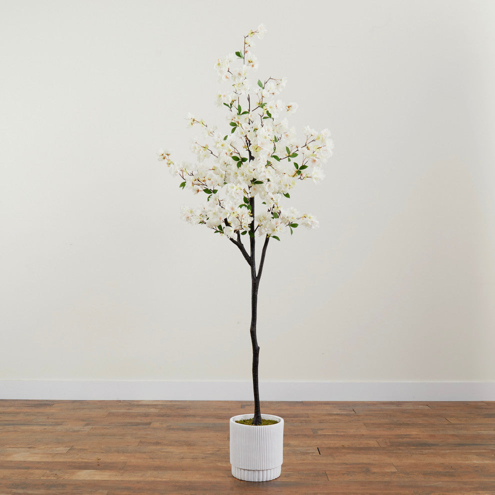 6ft. Artificial Cherry Blossom Tree with White Decorative Planter