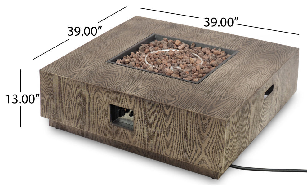 Jasmine Outdoor 50,000 BTU Square Fire Pit, No Tank Holder, Brown Wood Pattern