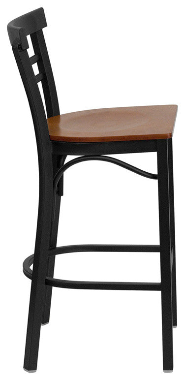 Dyersburg 29" Metal Barstool Black Ladder Back, Cherry Wood Seat