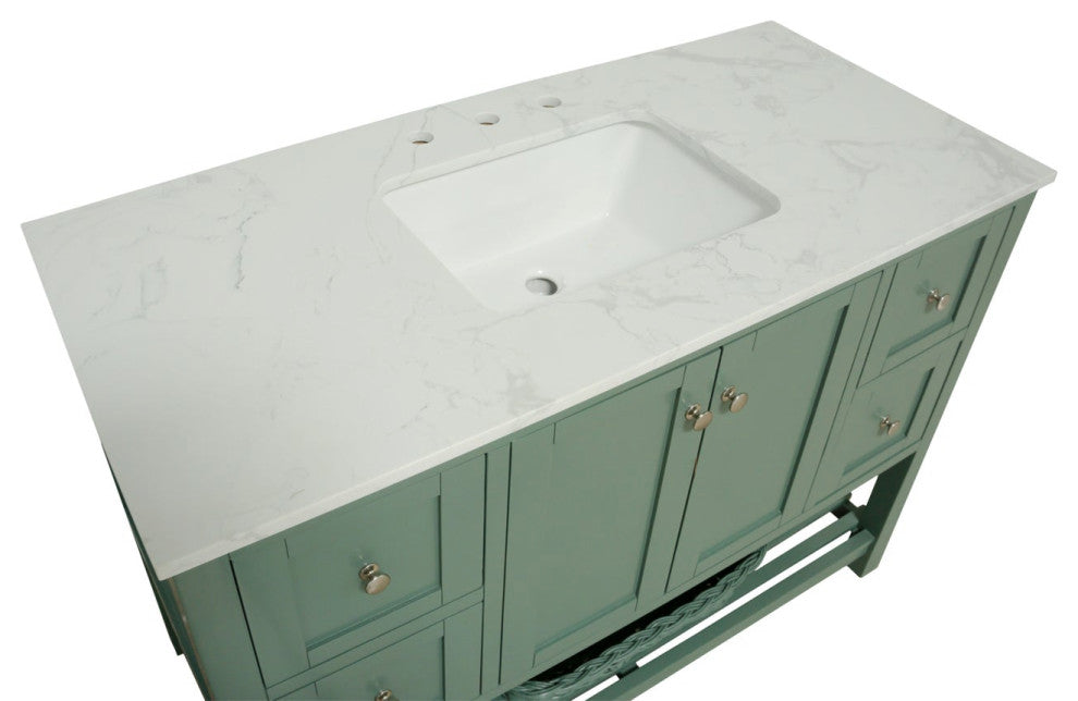Kitchen Bath Collection Lakeshore 48" Vanity, Sage Green, Engineered Carrara