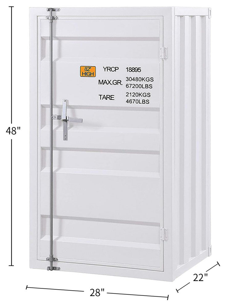 Metal Frame Chest With Single Door, White Finish