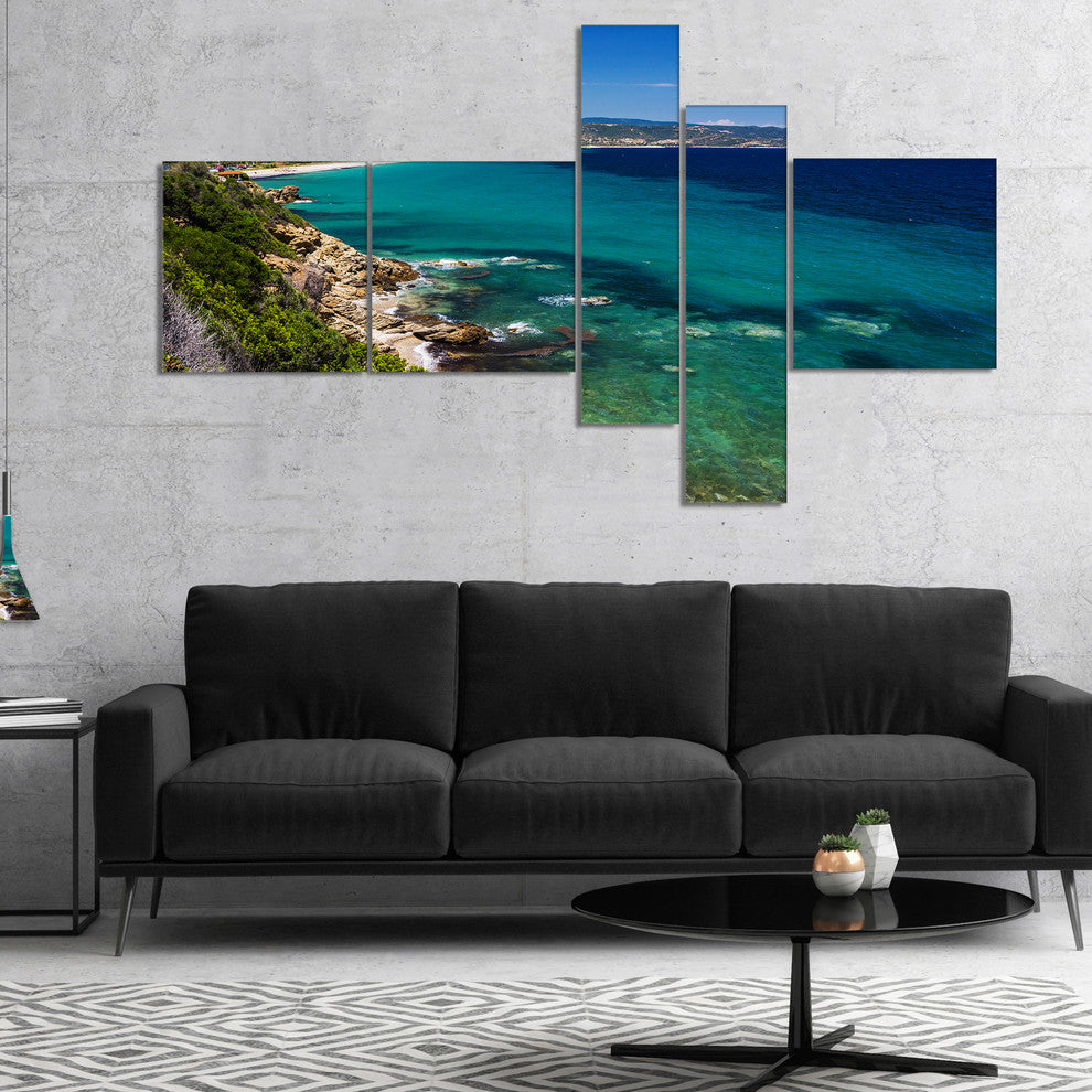 Beautiful Greek Beach of Sea, Seashore Canvas Art Print, 60"x32", 5 panels