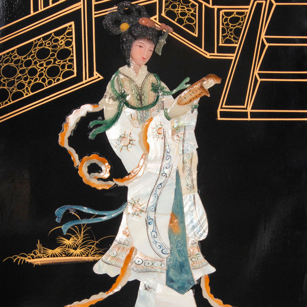 6' Tall Black Lacquer Round Room, Imperial Ladies