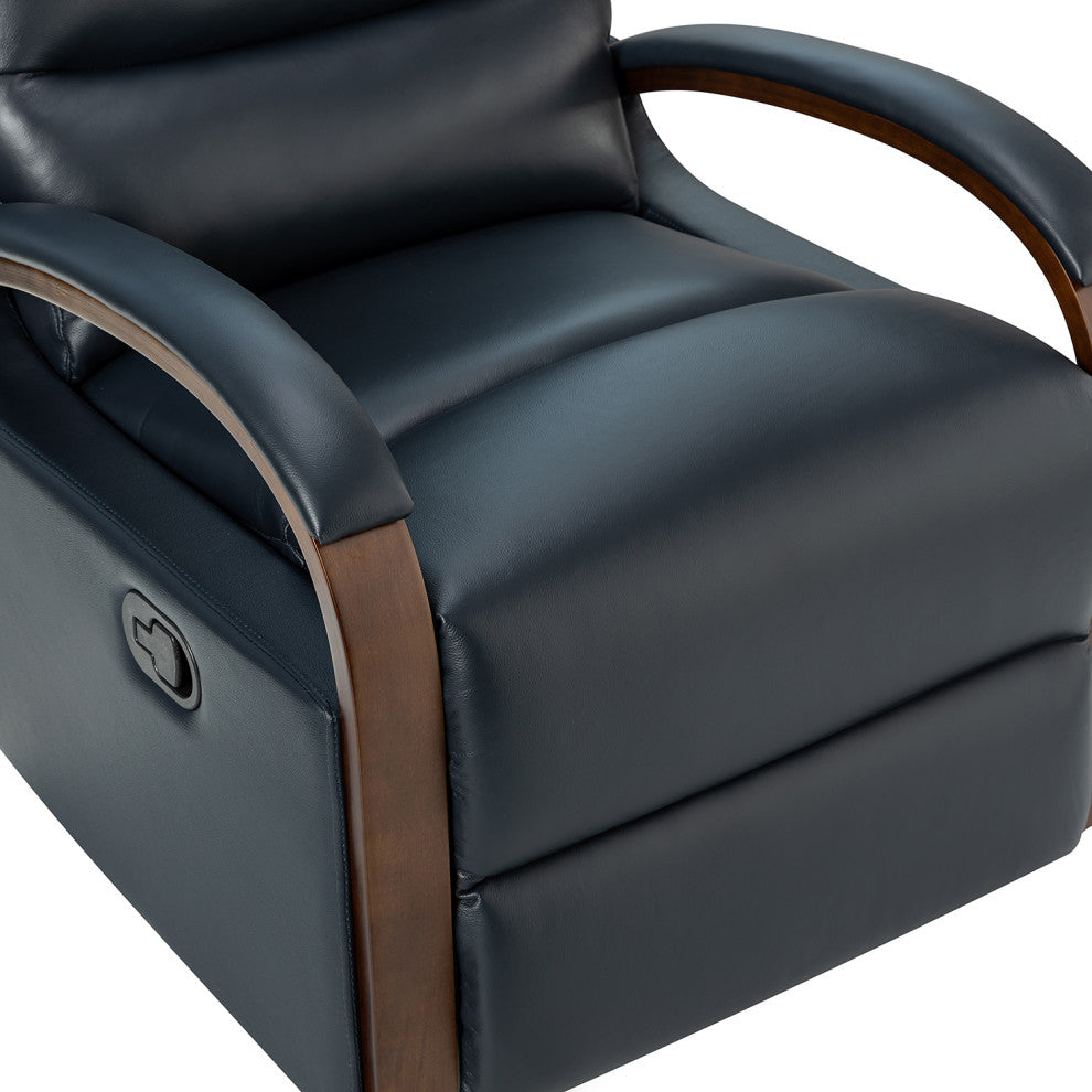 Konradin Genuine Leather Swivel Rocking Manual Recliner Set of 2, Navy