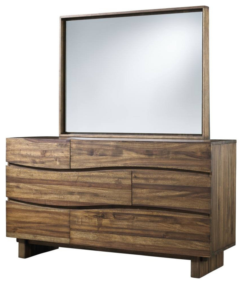 Benzara BM187815 Drawers Wooden Dresser With Hidden Drawer Pull, Natural Brown