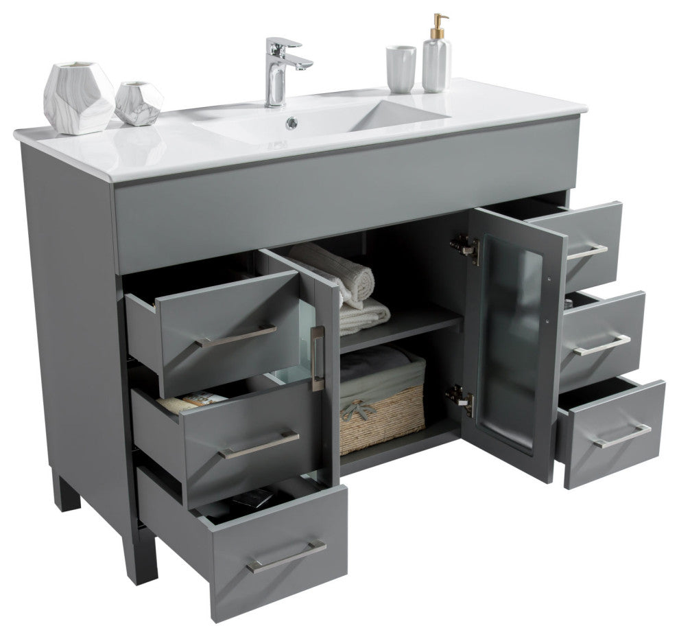 Laviva 31321529-48G-CB 48" Grey Bathroom Vanity w/ Ceramic Basin Countertop
