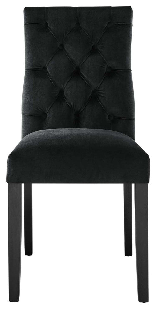 Side Dining Chair, Set of 2, Black, Velvet, Modern, Cafe Bistro Hospitality