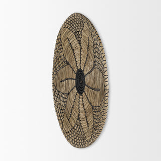 Mekhi Light Brown Seagrass With Black String Round Wall Hanging Plate