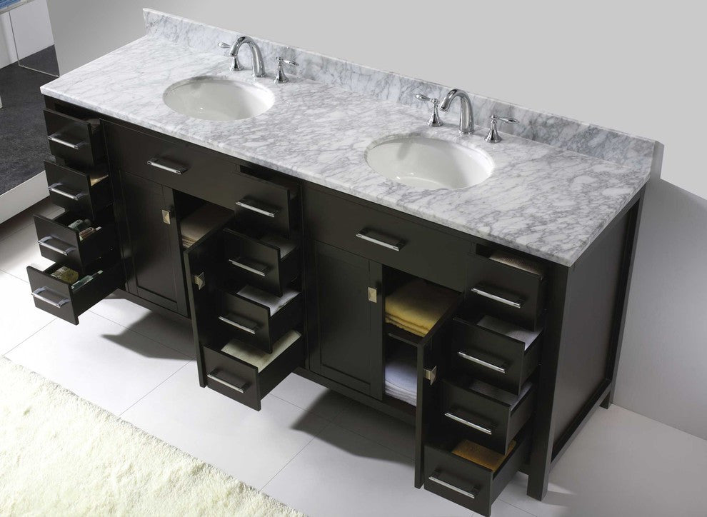 Caroline Parkway 78" Double Bathroom Vanity Cabinet, Espresso