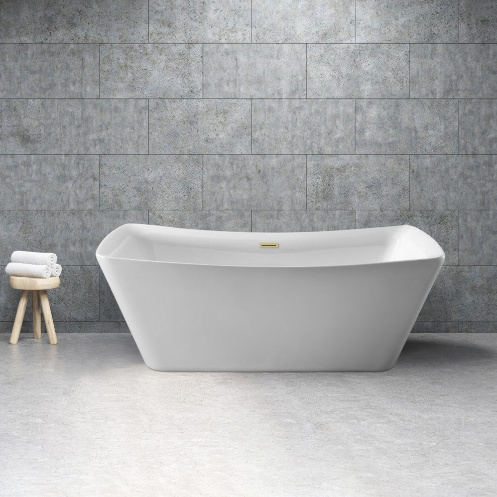 67" Streamline Bathtub and Tray With Drain, Polished Brass