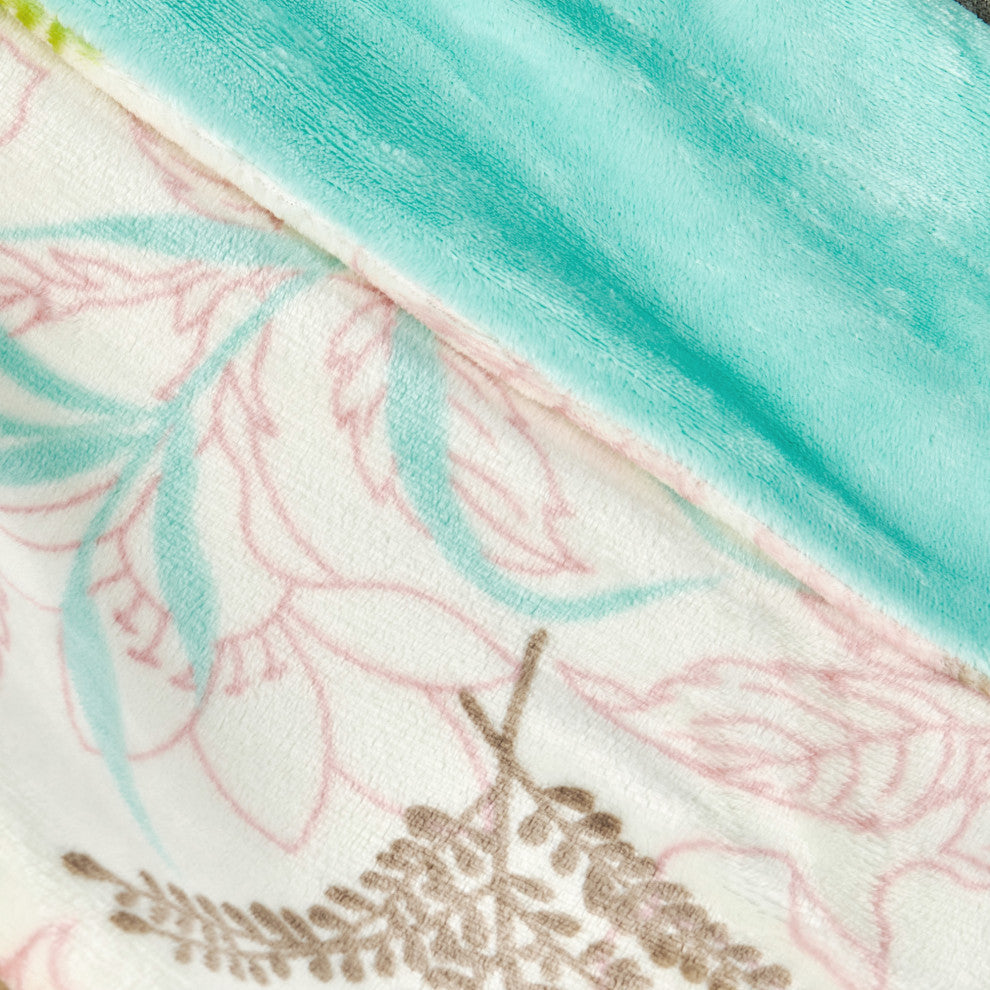 Floral Printed Flannel Throw, Tropical