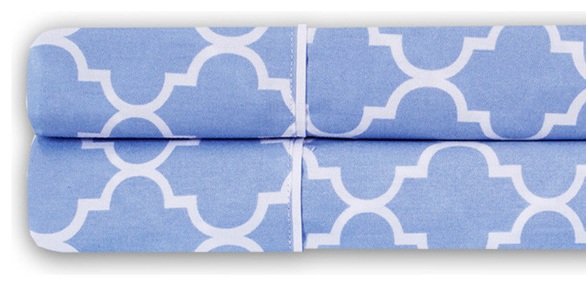 100% Cotton Printed Meridian Pillowcases, Set of 2, Periwinkle and White, King