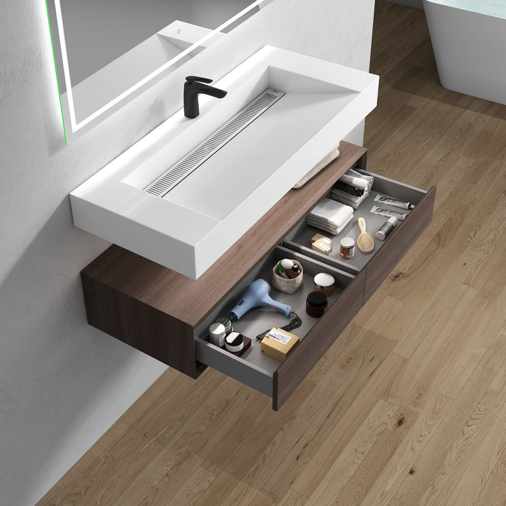 Alysa 48" Floating Bath Vanity, Acrylic Sink/Single Faucet Hole, Red Oak