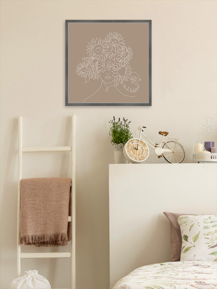 "Sunflower Outline" Framed Painting Print, 18x18