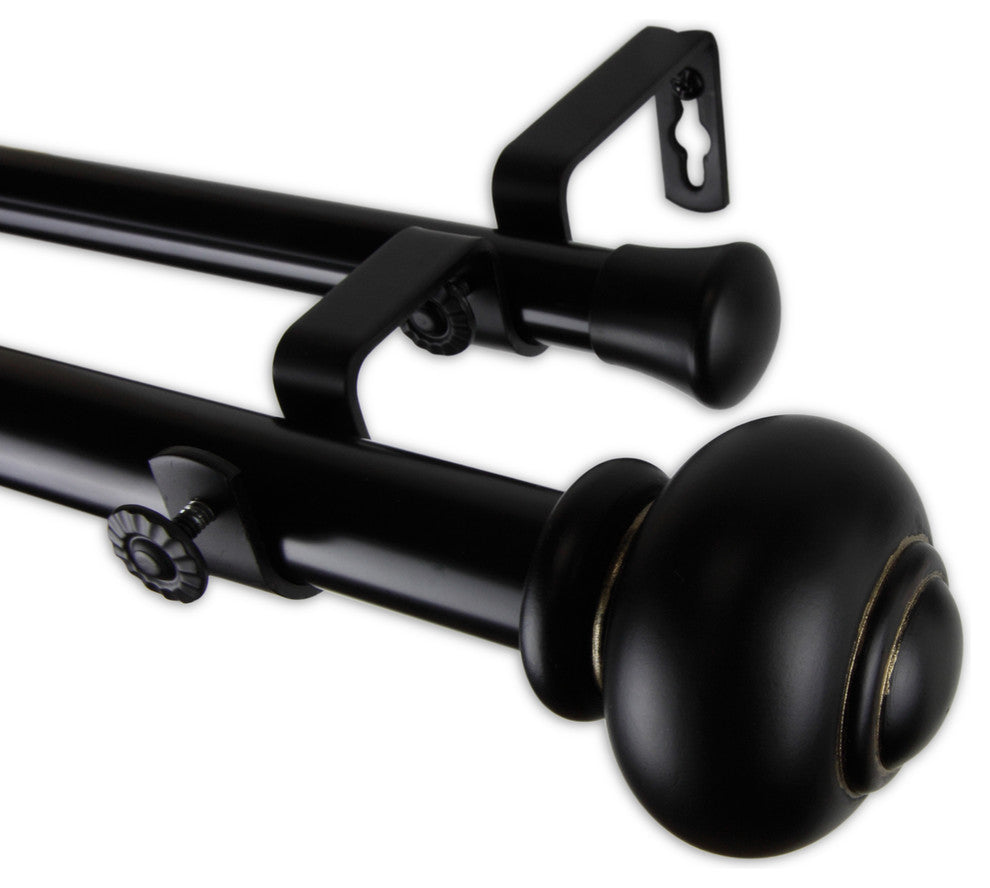 Dani 1" Double Curtain Rod, Black, Black, 66"-120"