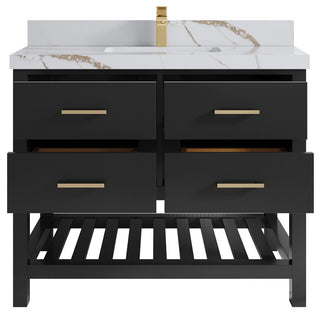 Parker 42" Single Sink Bath Vanity, Black 2" Calacatta Gold