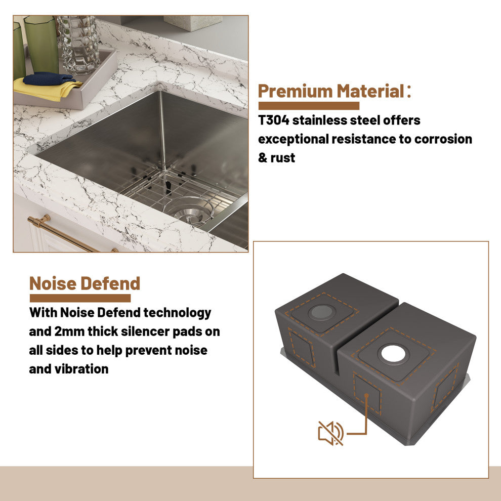 Stainless Steel Undermount Double Bowl Kitchen Sink with Accessories