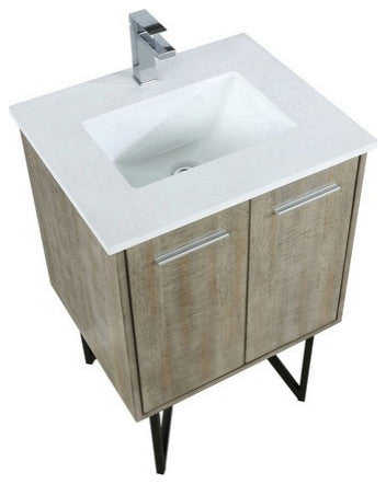 Lancy Modern Rustic Acacia 24" Square Sink Bathroom Vanity, Monte Chrome Faucet