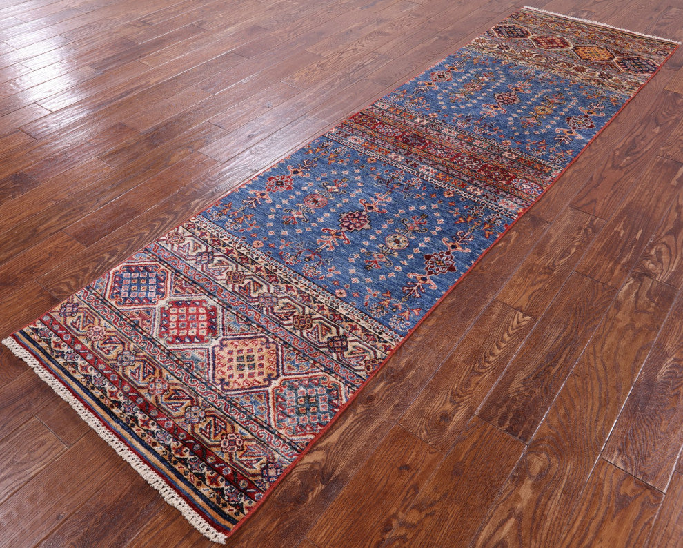 Hand-Knotted Khorjin Super Kazak Runner Rug 2' 6" X 9' 9" Q7593