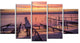 Fishing Pier in Sea at Sunset, Seashore Canvas Art Print, 60"x32", 5 Panels