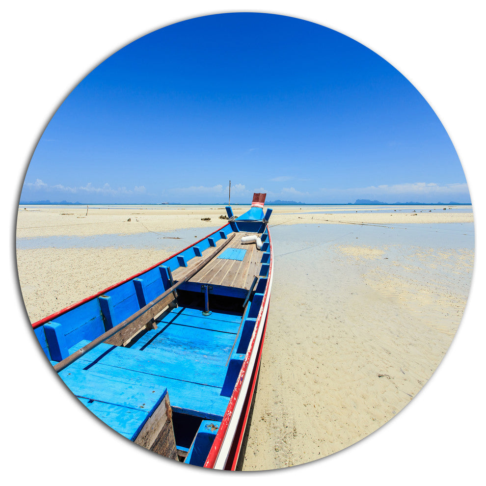 Long Tail Boat Stand At The Beach, Seashore Round Wall Art, 36"