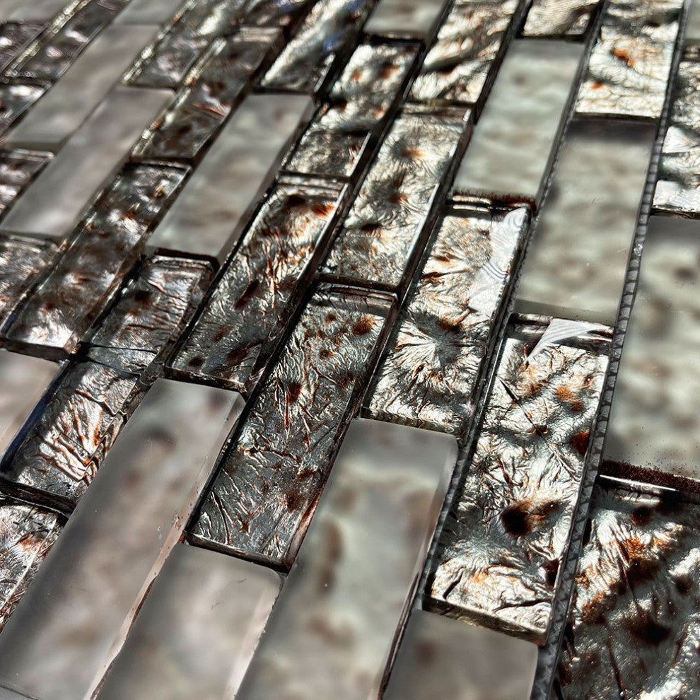 Glass Mosaic Tile Warm Rusty Color Satin and Matte Glass Accent, 1 sheet