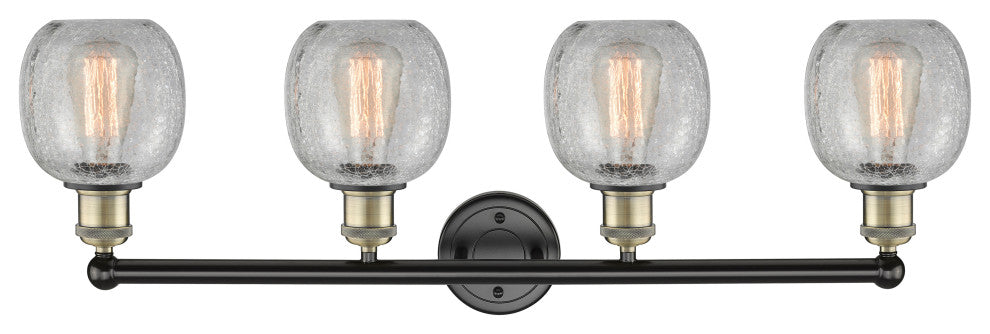 Belfast 4-Light 33" Bath Vanity Light, Black Antique Brass, Clear Crackle
