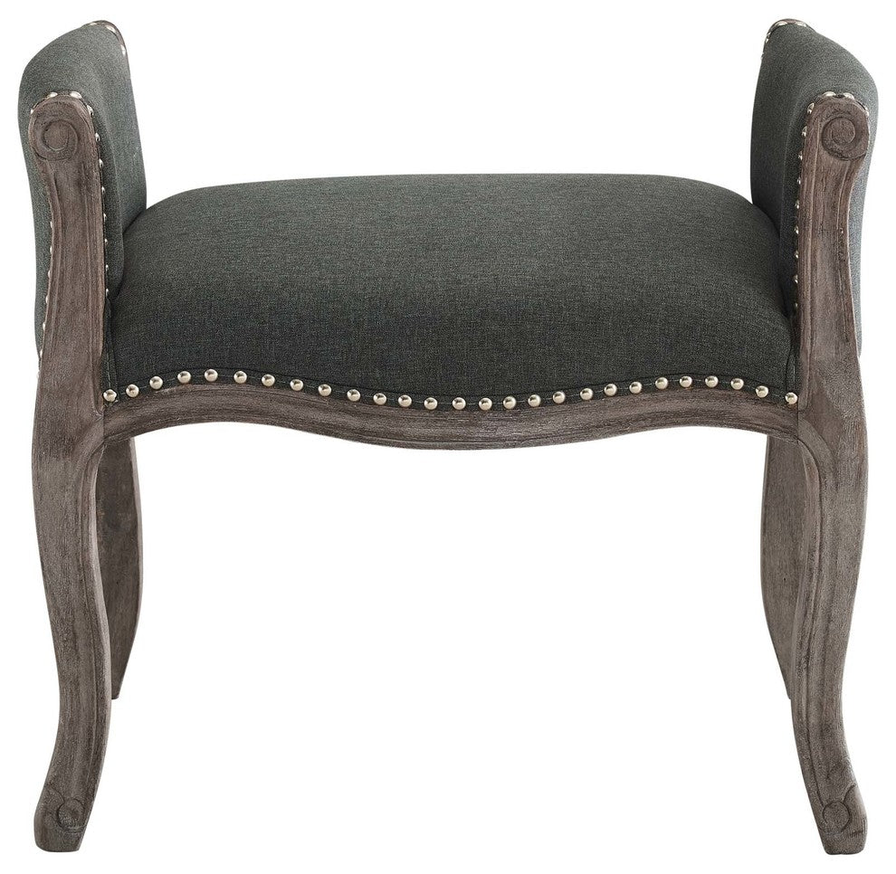 Avail Vintage French Upholstered Fabric Bench, Gray
