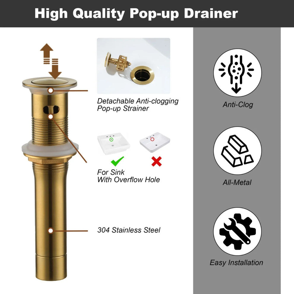 Bathroom Sink Faucets 2 Handle Centerset Faucets for 3 Hole Drain Brushed Gold