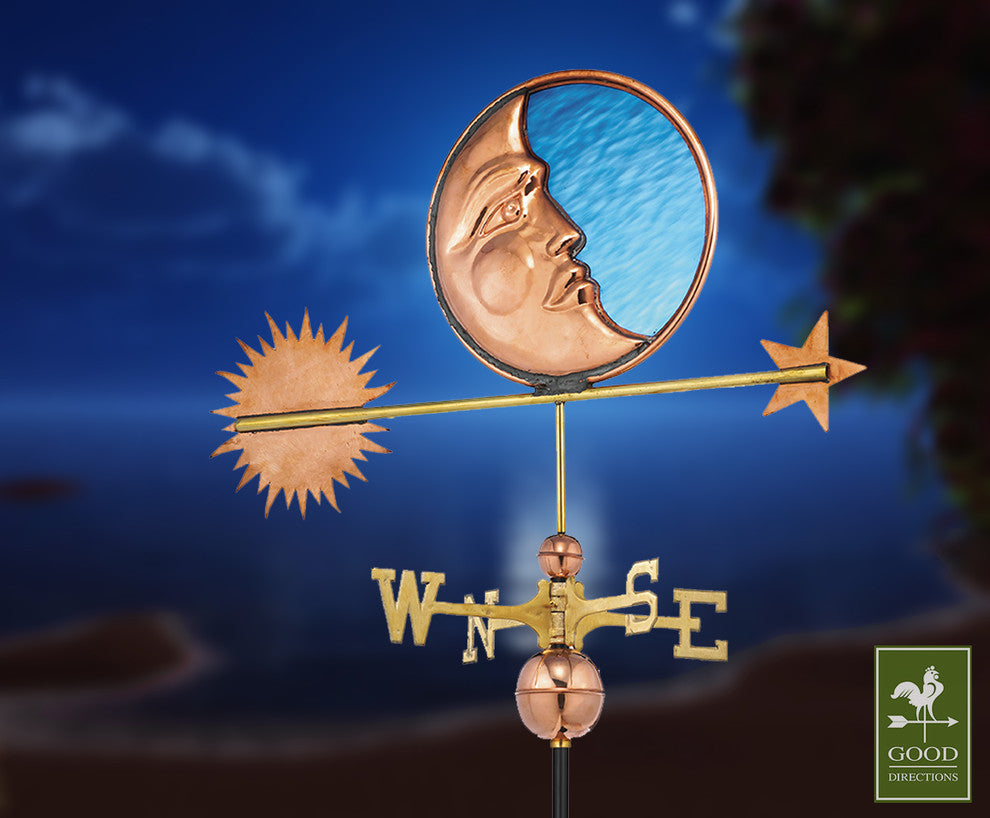 Stained Glass Moon Weathervane, Pure Copper