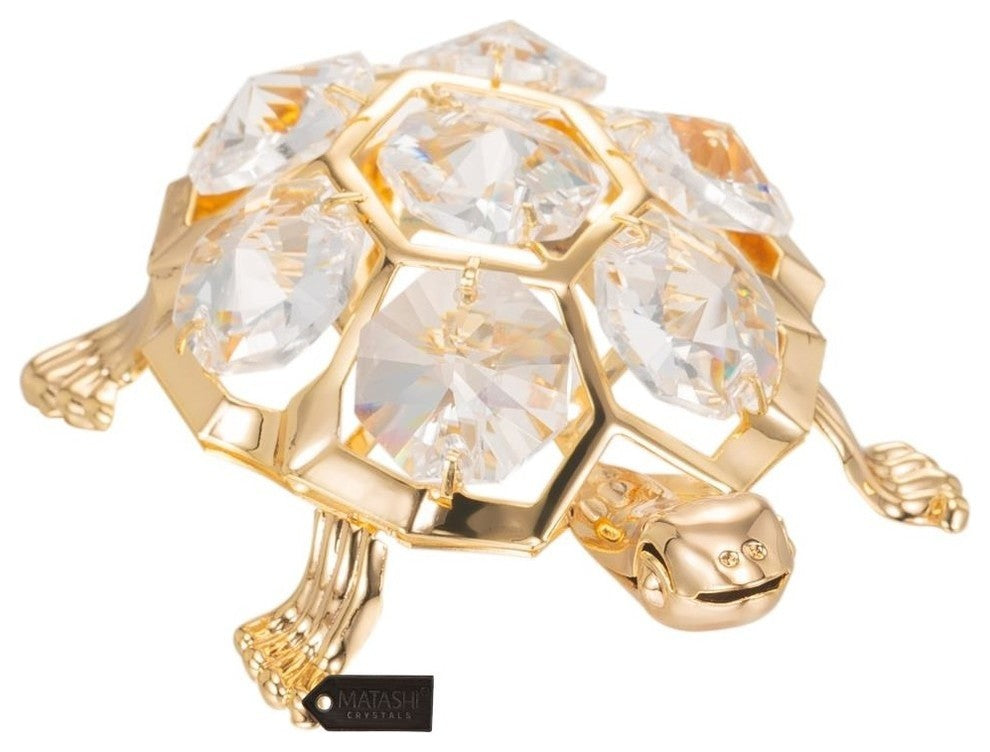 24K Gold Plated Crystal Studded Turtle Ornament