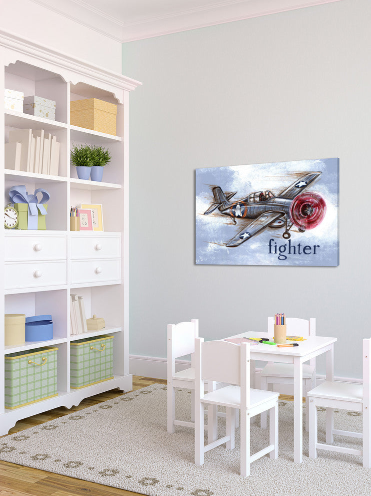 "Fighter Plane" by Reesa Qualia Painting Print Wrapped Canvas, 24x16