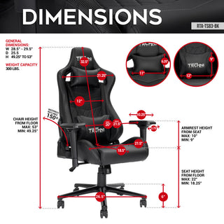 Ts-83 Ergonomic High Back Racer Style Gaming Chair, Black