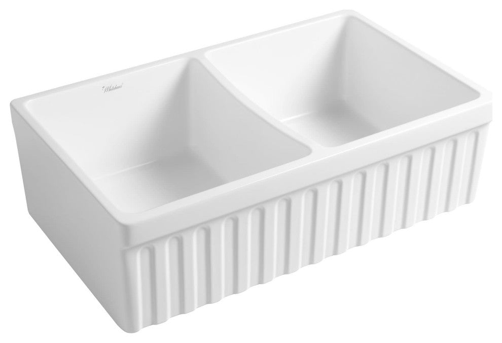 Whitehaus WHQDB332 Quatro Alcove 33" Farmhouse Double Basin - Matte Black