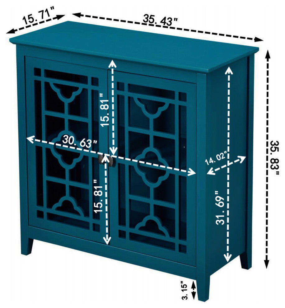Wood Double Door Accent Cabinet with Adjustable Shelf, Teal, 35'' X 16''