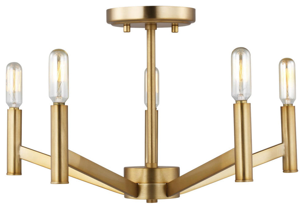 Vector Five Light Semi-Flush Mount, Satin Brass