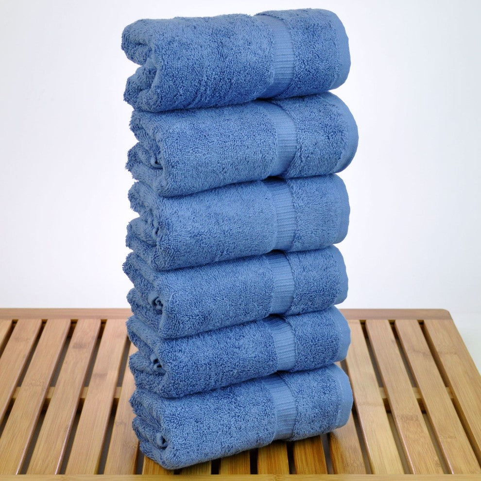Dobby Border Luxury Hotel and Spa Hand Towel, Set of 6,  Wedgewood