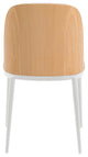 LeisureMod Tule Dining Chair With Upholstered Seat and White Steel Frame, Natural Wood/Brown