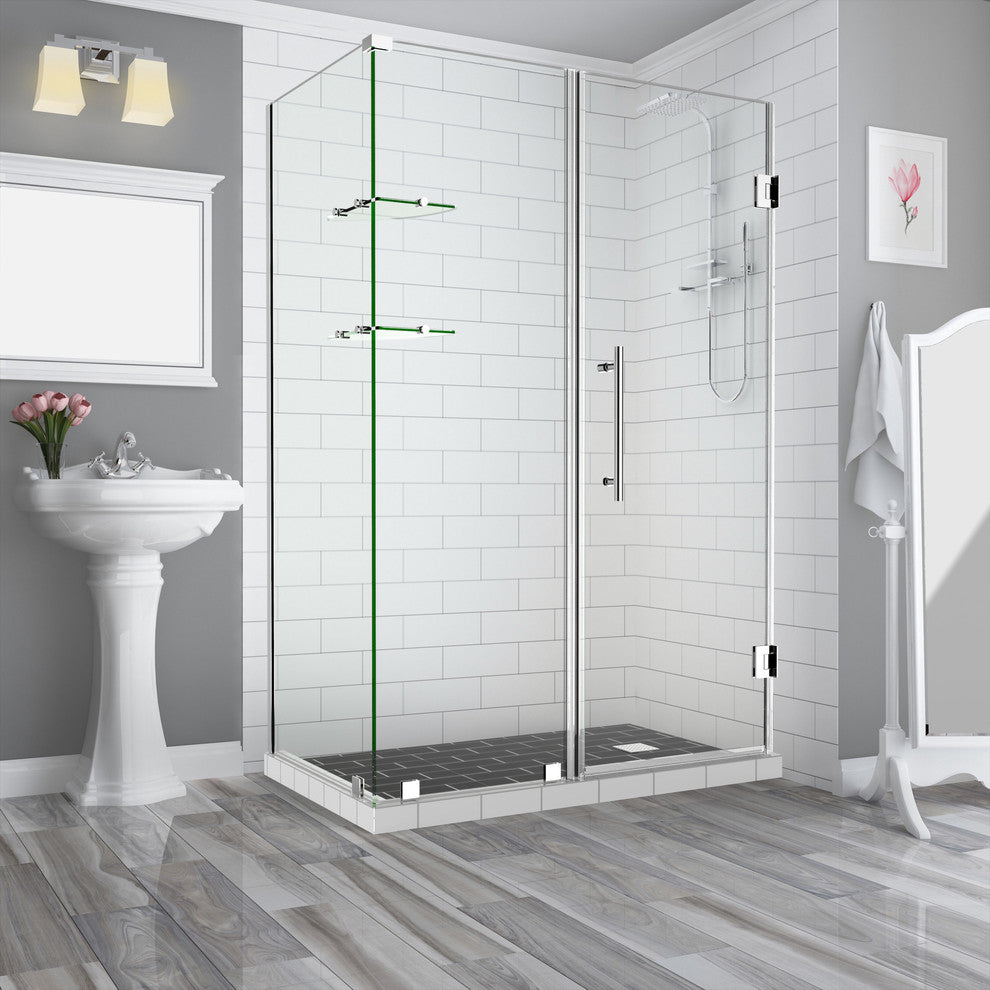 BromleyGS 70.25"-71.25"x32.375"x72" Frameless Corner Hinged Shower Enclosure