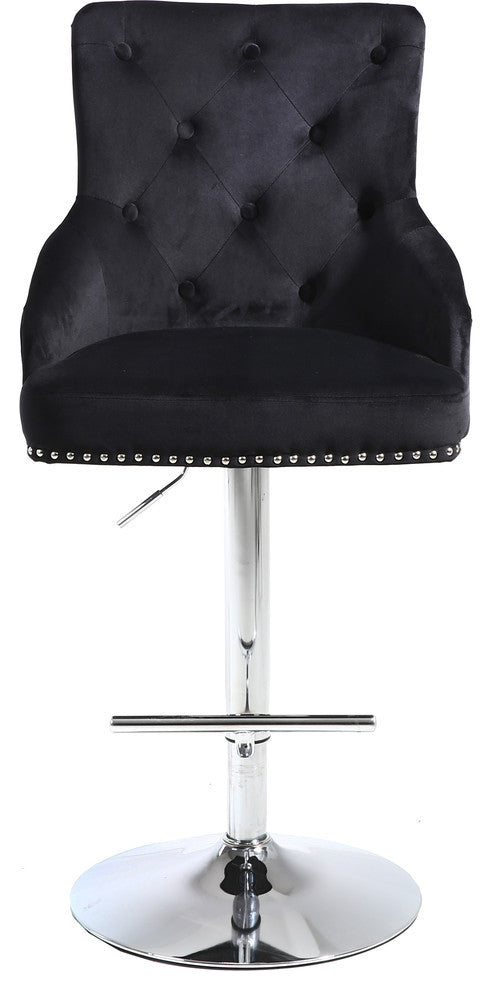 Claude Velvet Upholstered Adjustable Stool, Black, Chrome Base