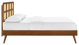Sidney Cane and Wood Full Platform Bed With Splayed Legs