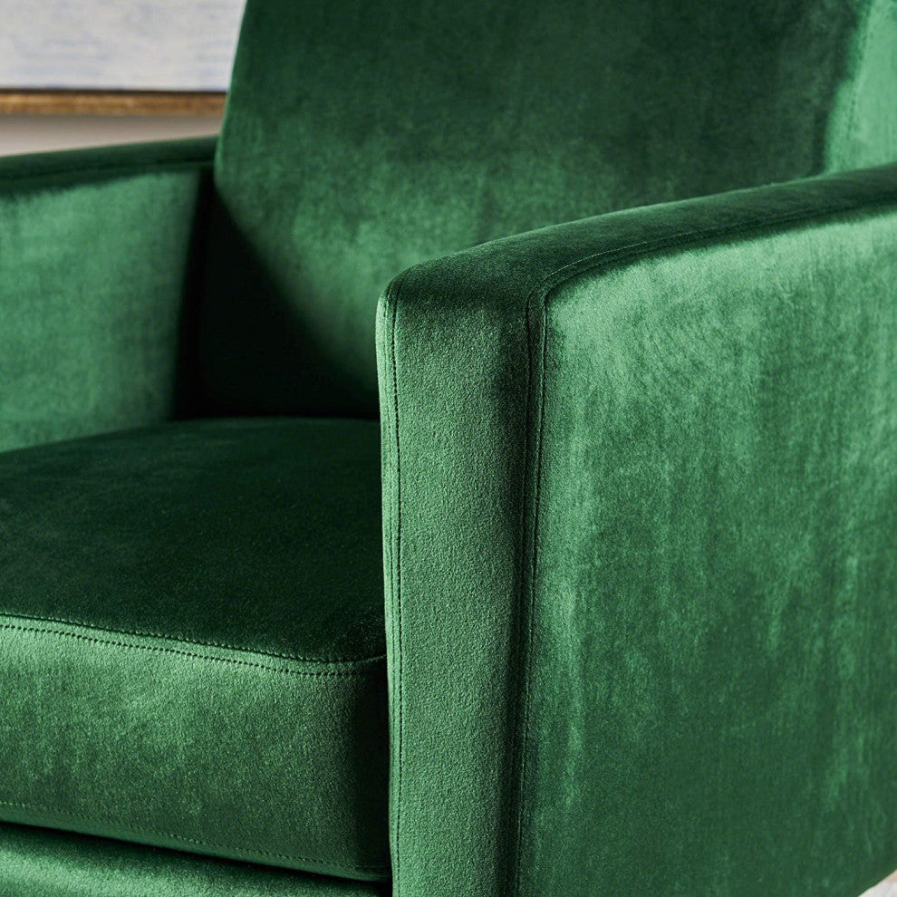 Modern Velvet High Leg Recliner with Stainless Steel Legs, Push-Back Design, Emerald